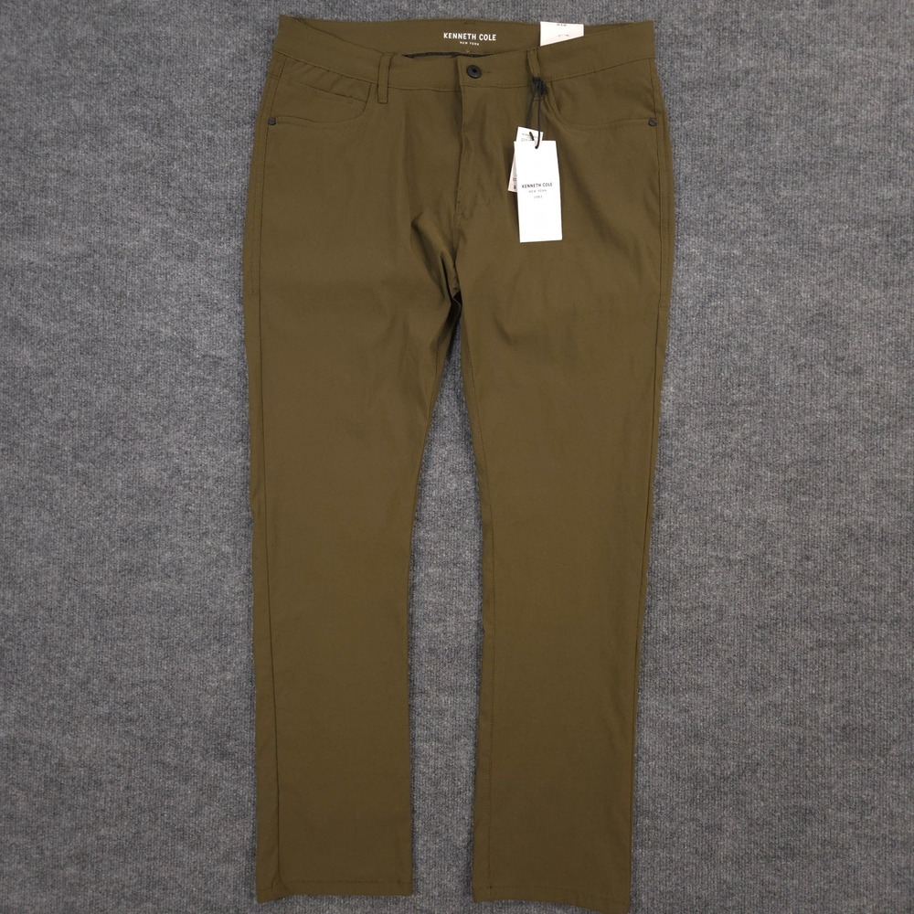 Kenneth Cole Tech Pants Mens 36X30 Dark Olive Slim Fit Stretch Performance NEW
